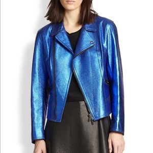 Boxy Metallic Leather Moto Jacket